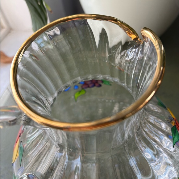 Floral Glass Pitcher with Gold Rim - Picture 4 of 7